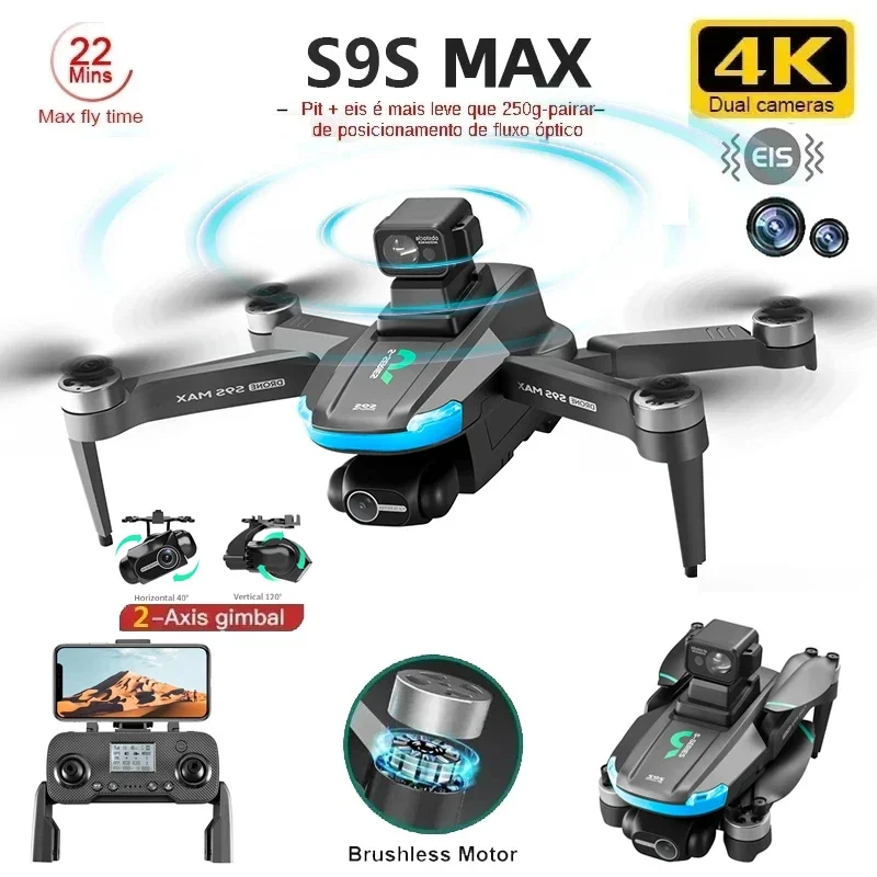 Novo s9s max mini drone 4k 2 e - Drone Rc Gps avaliação e preço